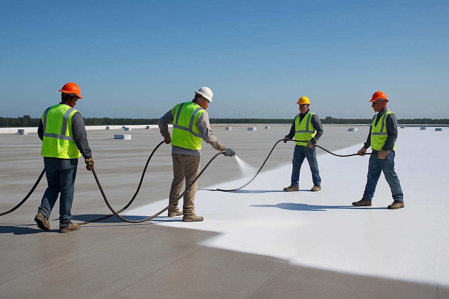 Commercial roof coating crew