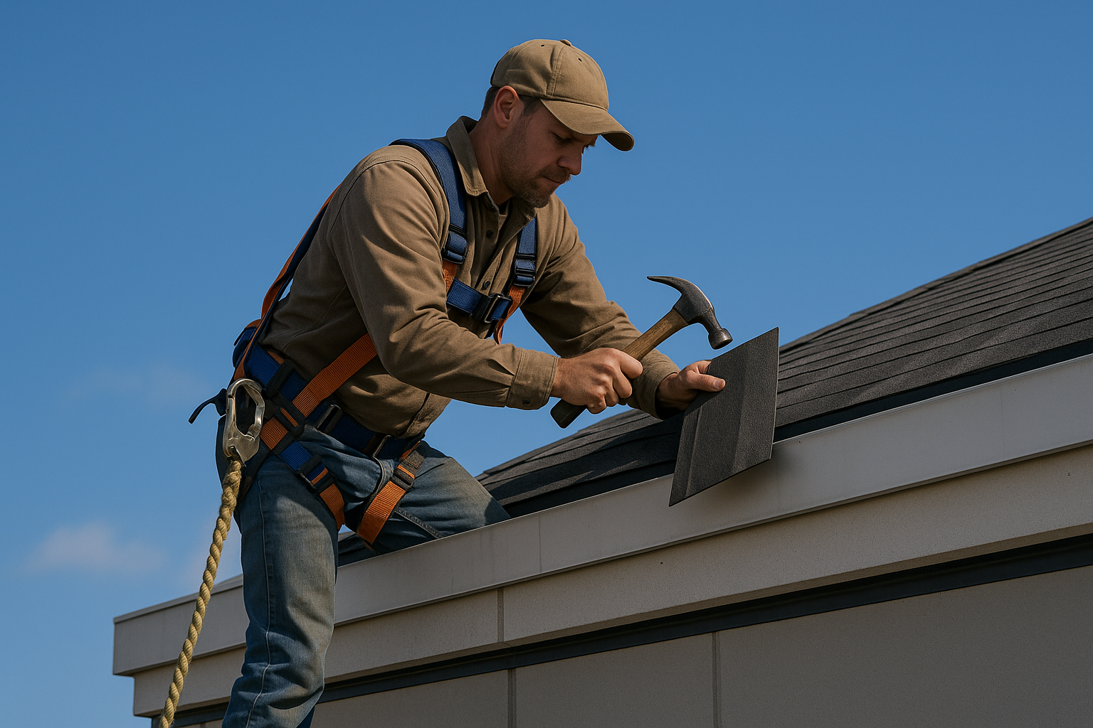 Roofing contractor working at height